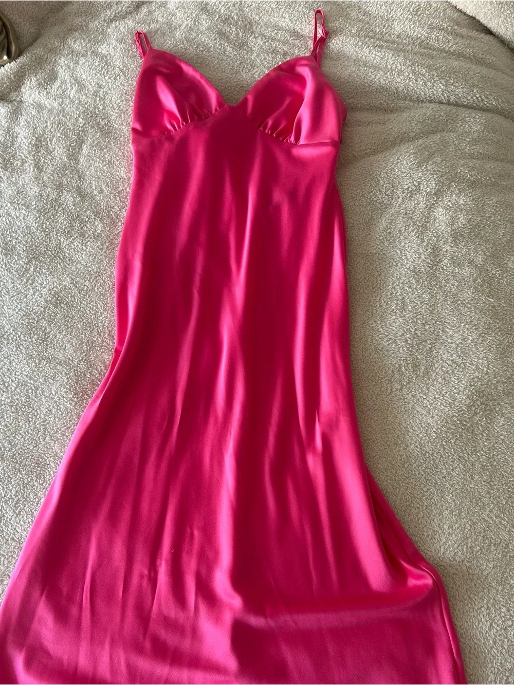 Dynamite Hot Pink Satin Slip Dress - Spaghetti Strap - Picture 3 of 5